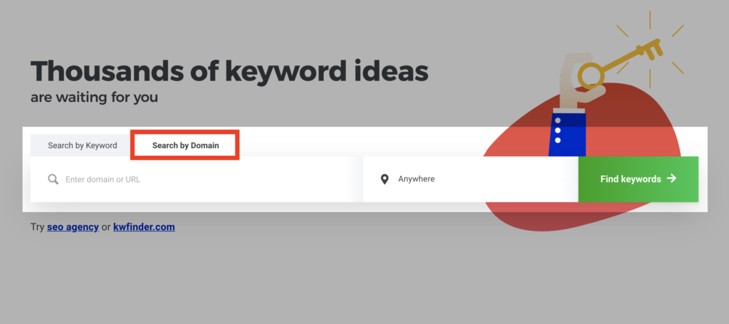 KWFinder search by domain