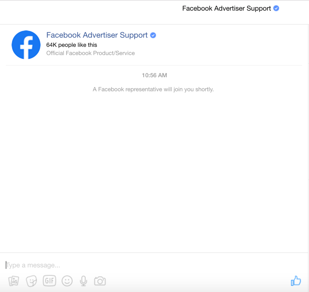Live chat with Facebook Advertiser Support