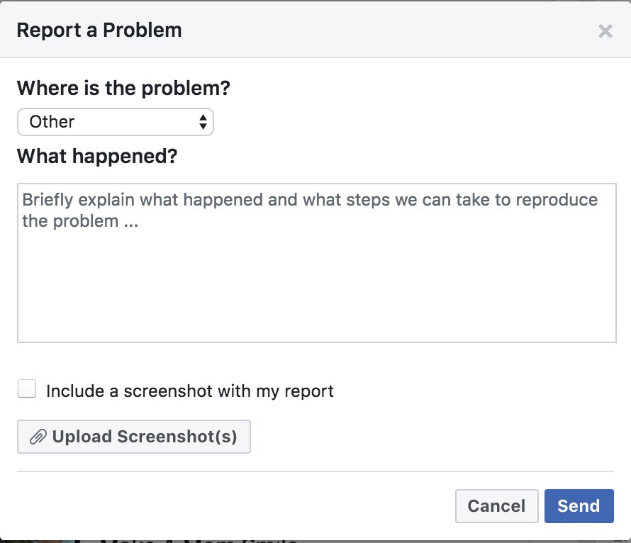 Report a problem to Facebook