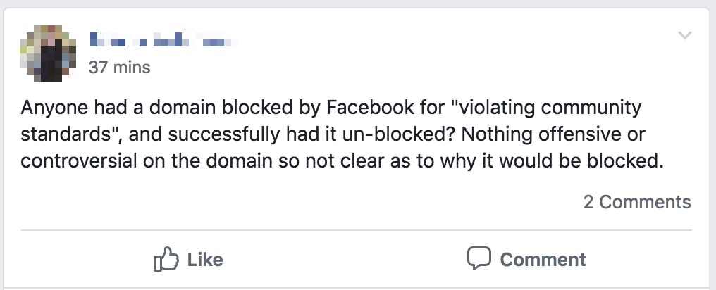 Other people had their website blocked by Facebook